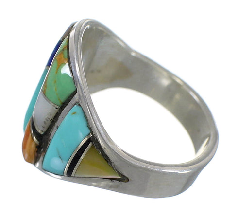Southwest Sterling Silver Multicolor Inlay Ring Size 4-1/2 QX75616